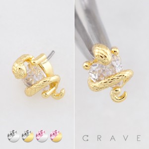 316L SURGICAL STEEL THREADLESS PUSH IN CZ HEART SNAKE COBRA TOP PART (ONLY)